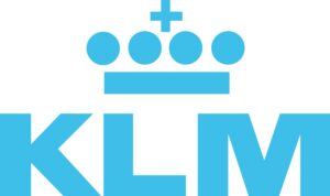 KLM-Logo mit Krone und blauem Design.