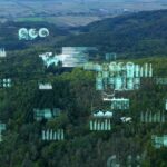 Digitale Analytik über einem Waldbild aus der Luft