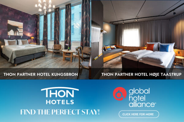 Una imagen promocional de Thon Hotels muestra dos habitaciones premium diferentes en los hoteles Kungsbron y Høje Taastrup.