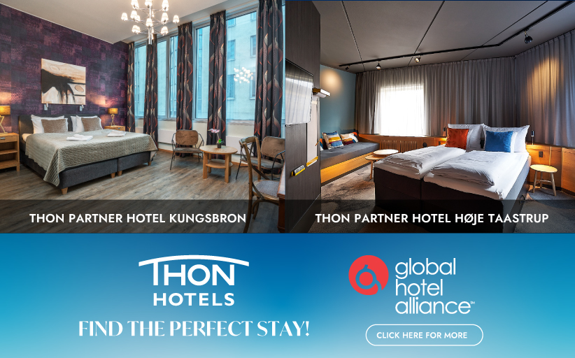 Una imagen promocional de Thon Hotels muestra dos habitaciones premium diferentes en los hoteles Kungsbron y Høje Taastrup.