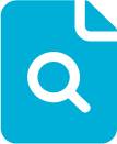 Ícono lupa sobre documento azul.