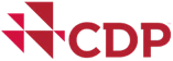 Logo CDP avec motif géométrique rouge et cyan