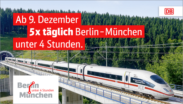 ICE Sprinter Berlin München 5mal täglich BCD Travel