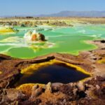 Dallol vulkanisch gebied met kleurrijke mineralen, Ethiopië.