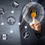 Digitale verbindingsbeveiliging met vergrendelingssymbolen en netwerkpictogrammen