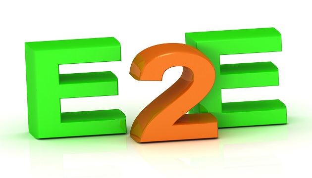 E2E letters in groen en oranje