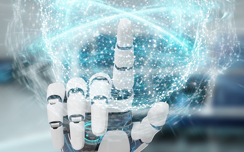 Robotvinger aanrakend digitaal netwerk.