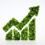 Groene pijl omhoog van bladeren symbool groeit eco