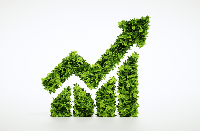 Groene pijl omhoog van bladeren symbool groeit eco