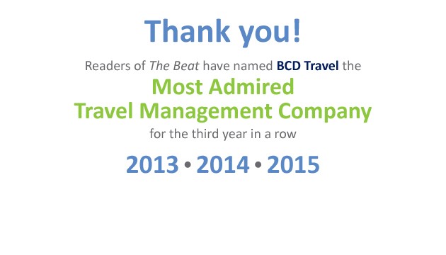 BCD Travel bekroond als beste reismanagementbedrijf 2013-2015.