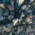 Luchtfoto stedelijke wolkenkrabber landschap bovenaf