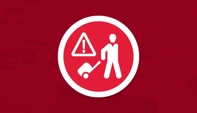 Waarschuwing symbool reiziger met koffer