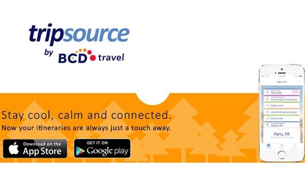 TripSource app voor reisschema's op smartphone.