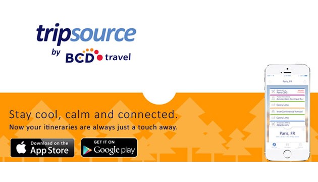 TripSource app voor reisschema's op smartphone.