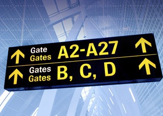 Luchthavenbord met gates A2-A27 en B, C, D