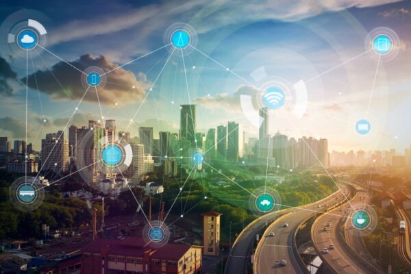 Slimme stad met technologische verbindingen en netwerken