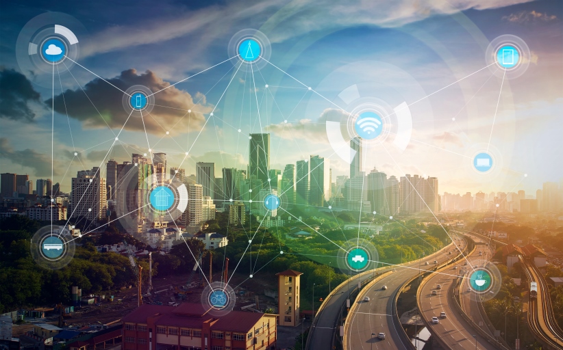 Slimme stad met technologische verbindingen en netwerken