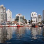 Haven met boten en hoge gebouwen op achtergrond.