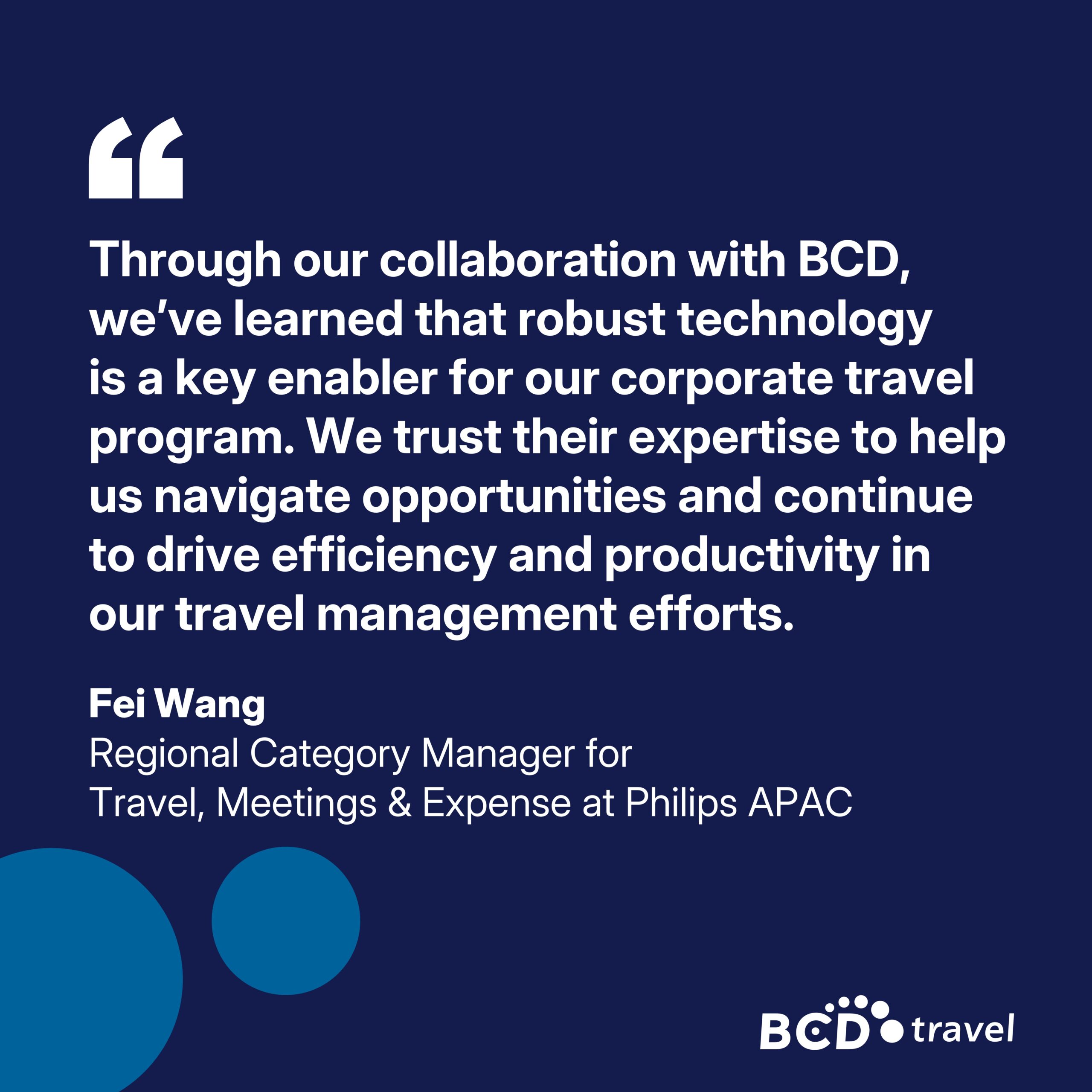 Testimonial highlighting BCD Travel's technology expertise.