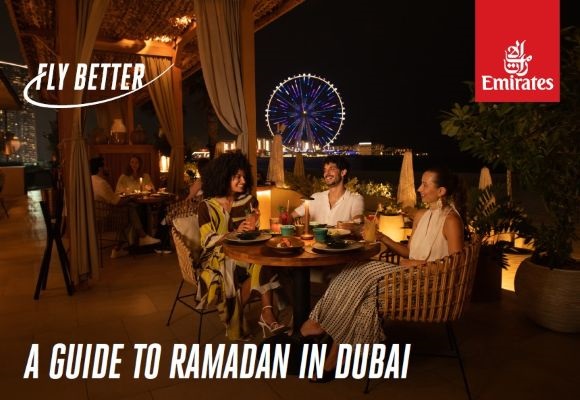 People dining outdoors during Ramadan in Dubai.