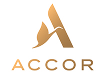 Accor logo, golden swoosh and text