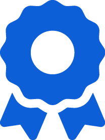 Blue award ribbon icon with circular center