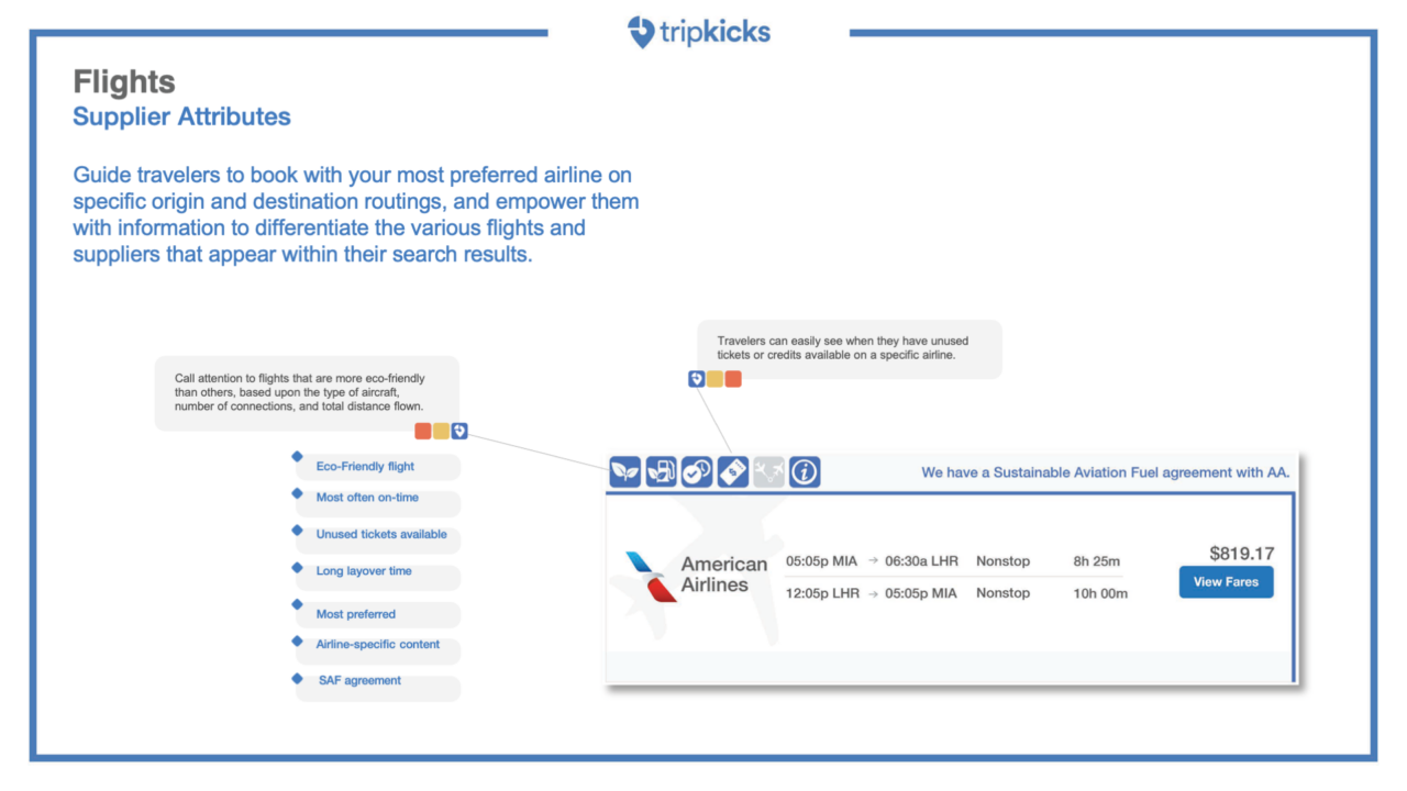 Flight supplier attributes interface with airline details