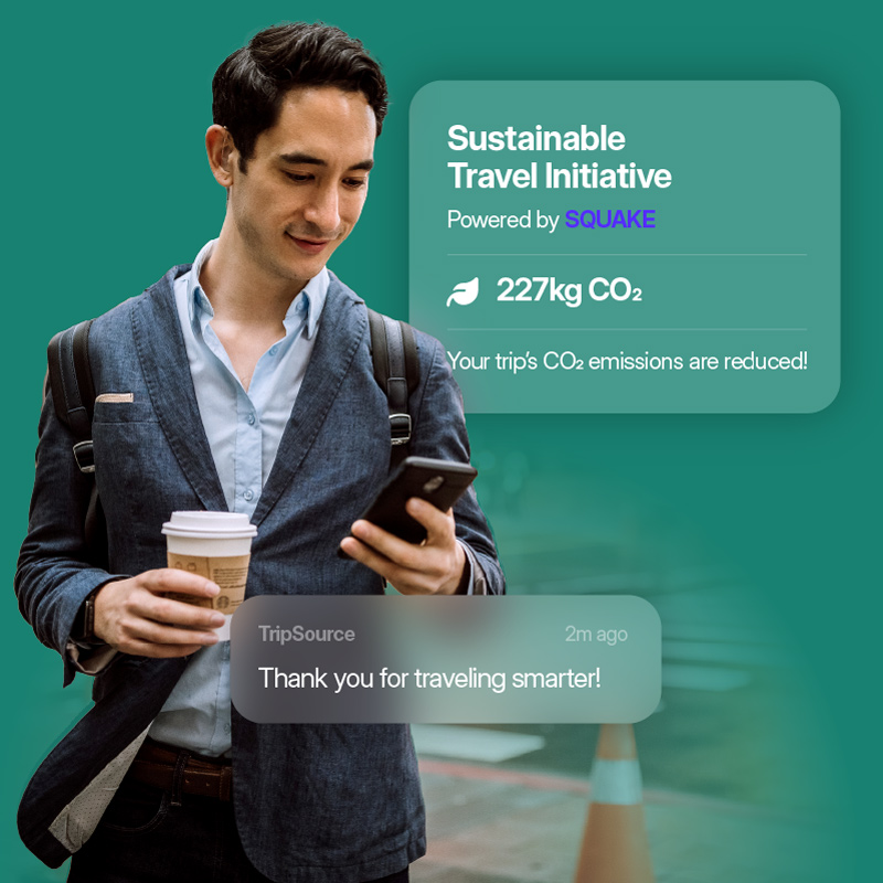 Man using phone for sustainable travel initiative.