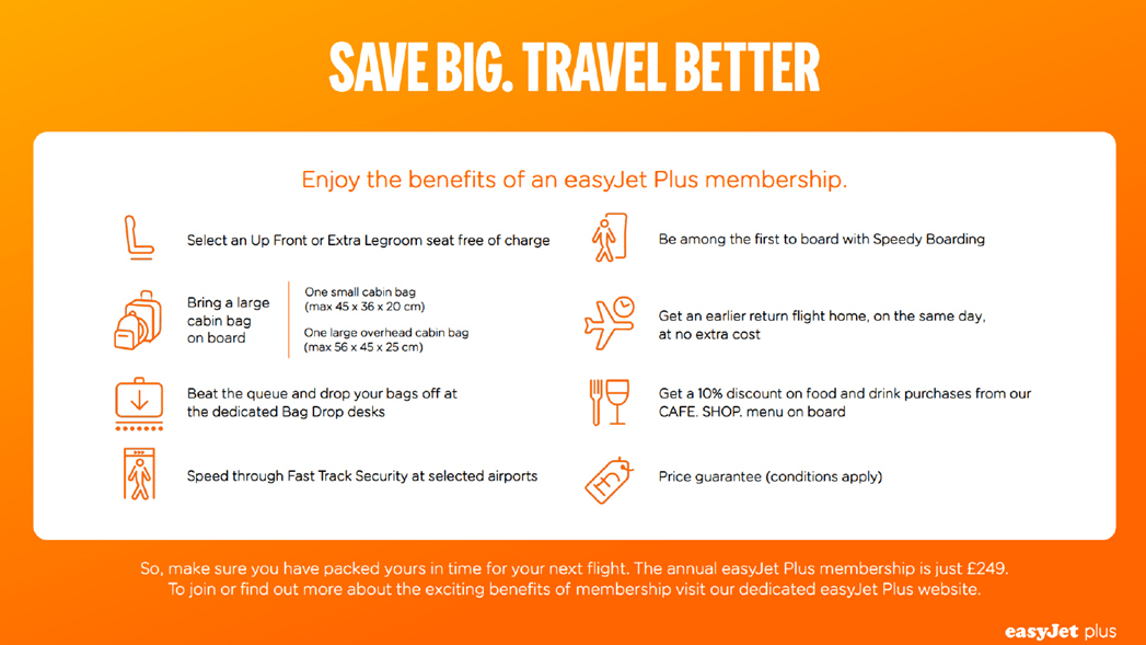 easyJet Plus membership benefits promotional banner