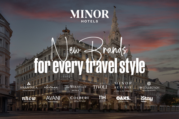 Minor Hotels brands displayed over a historic city hotel