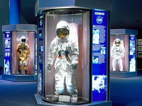 Astronaut suits displayed in museum exhibit