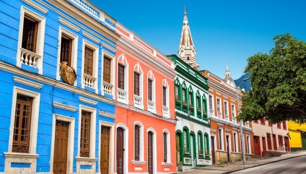 Colorful colonial buildings on a city street