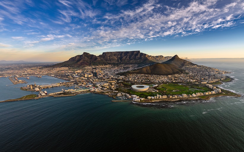 Aerial view of Cape Town and Table Mountain.