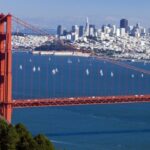 Golden Gate Bridge overlooking San Francisco bay.
