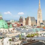 Vienna skyline with historic buildings and cathedral.