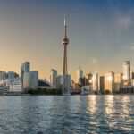 Toronto skyline with CN Tower at sunset