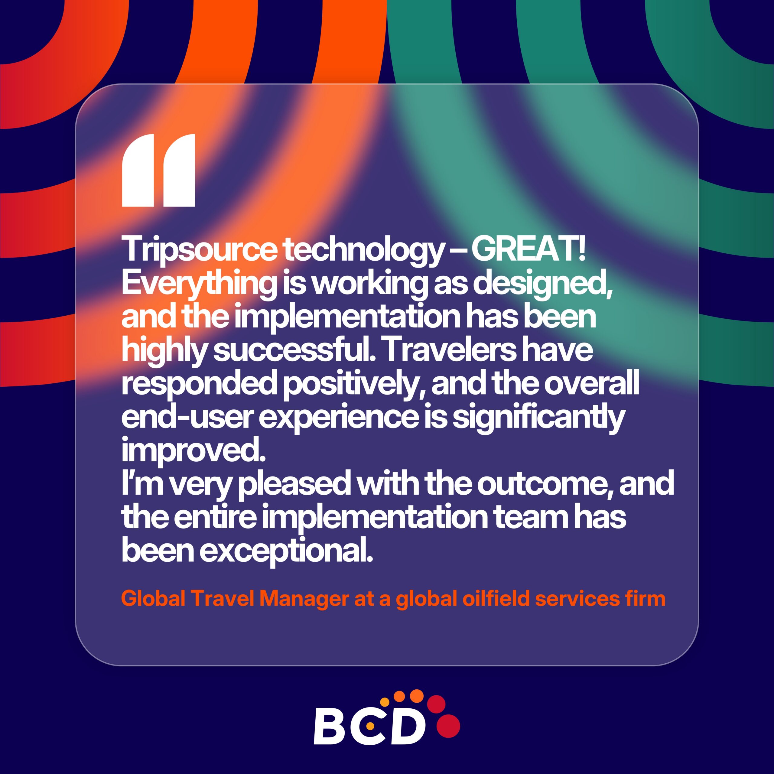 BCD testimonial graphic with abstract colorful background