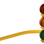 Traffic light with red, yellow, green signals.