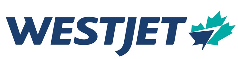 WestJet logo with teal maple leaf emblem