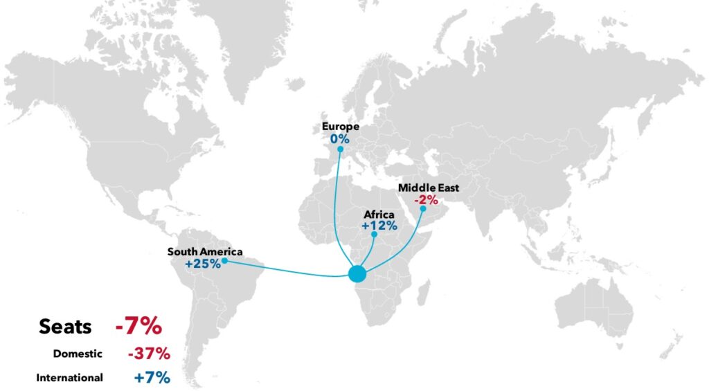 Airline seat changes by region map