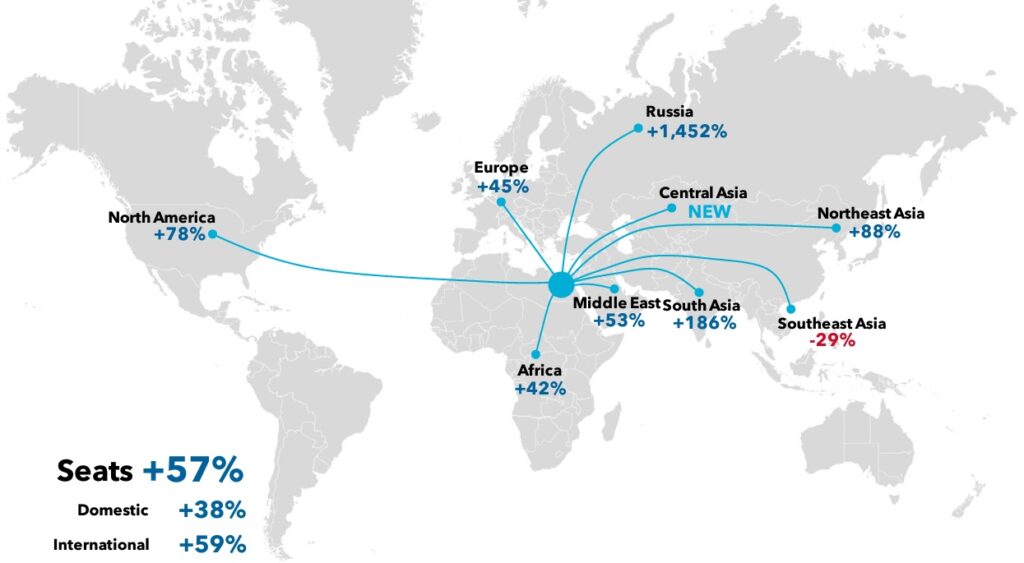 World seat capacity growth map percentages