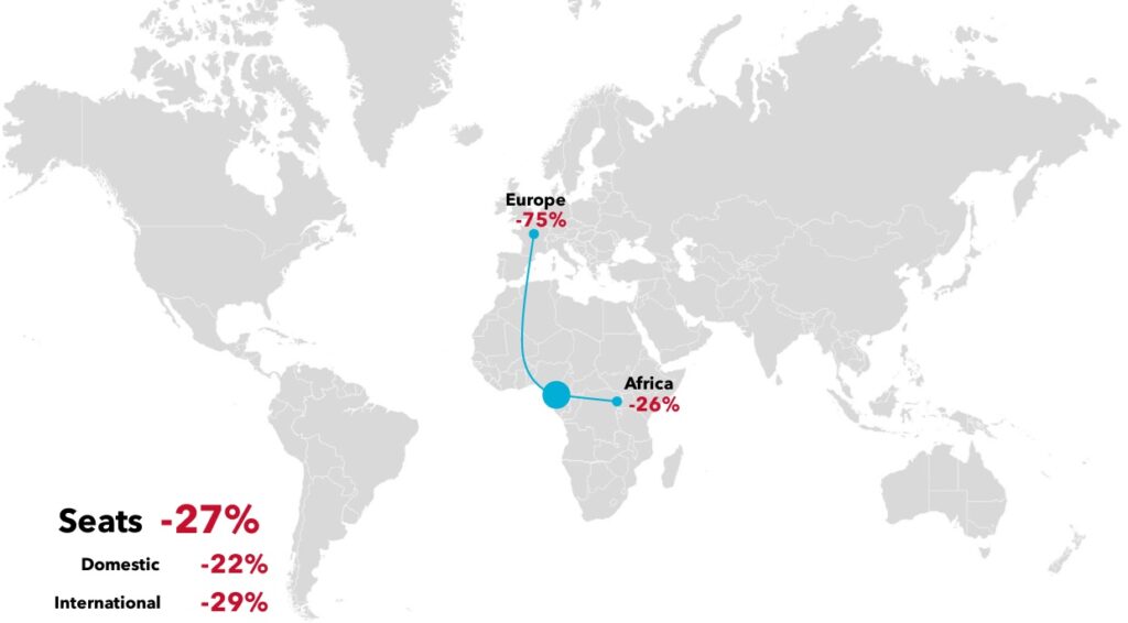 Global seating capacity decrease map.