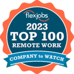 Logo for FlexJobs’ 10th annual list of the Top 100 Companies to Watch for Remote Jobs in 2023