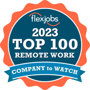 Logo for FlexJobs’ 10th annual list of the Top 100 Companies to Watch for Remote Jobs in 2023