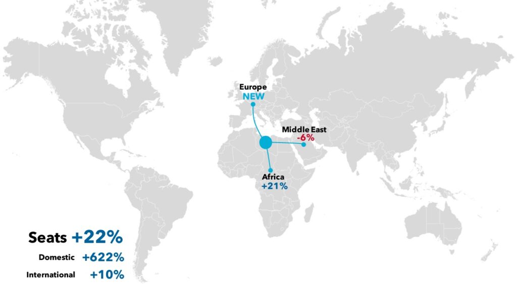 Global seat capacity changes map overview.