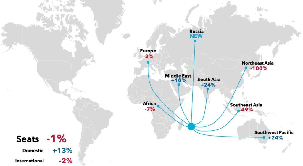 Air travel seat changes worldwide map.