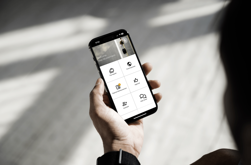 Person holding smartphone with home service app