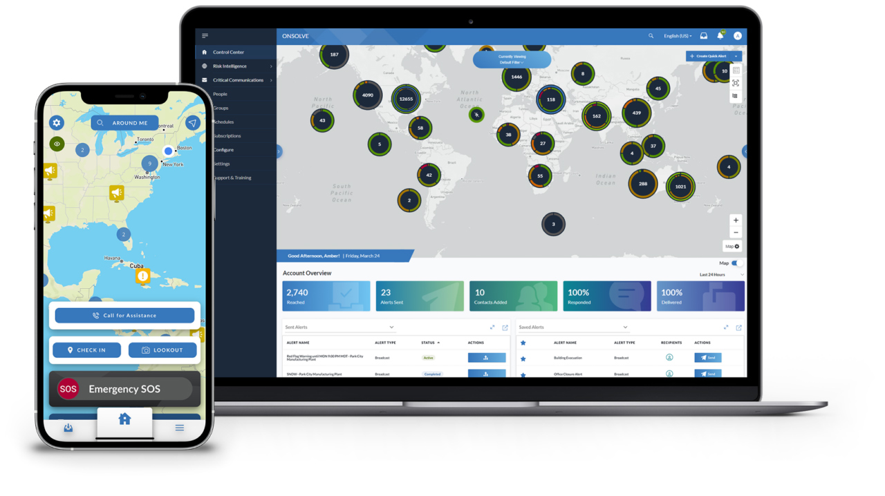 Emergency management dashboard on laptop and smartphone