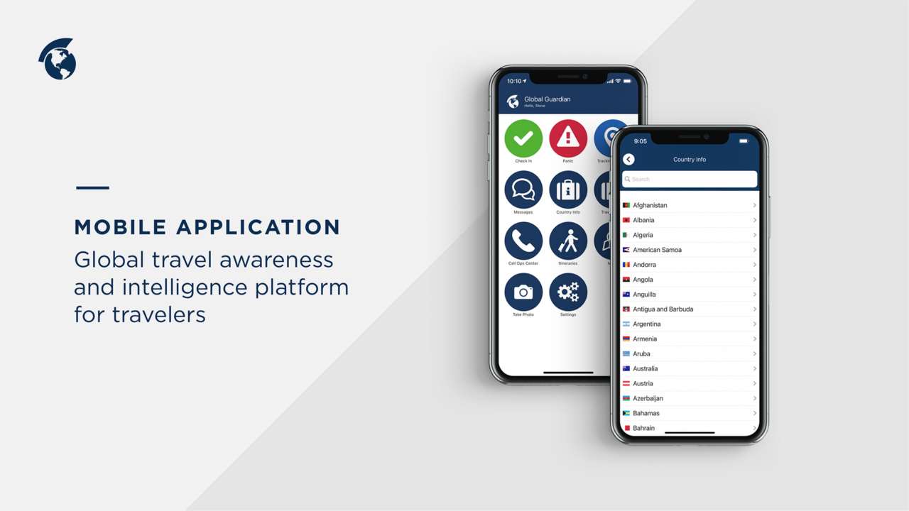 Travel safety mobile app on smartphones