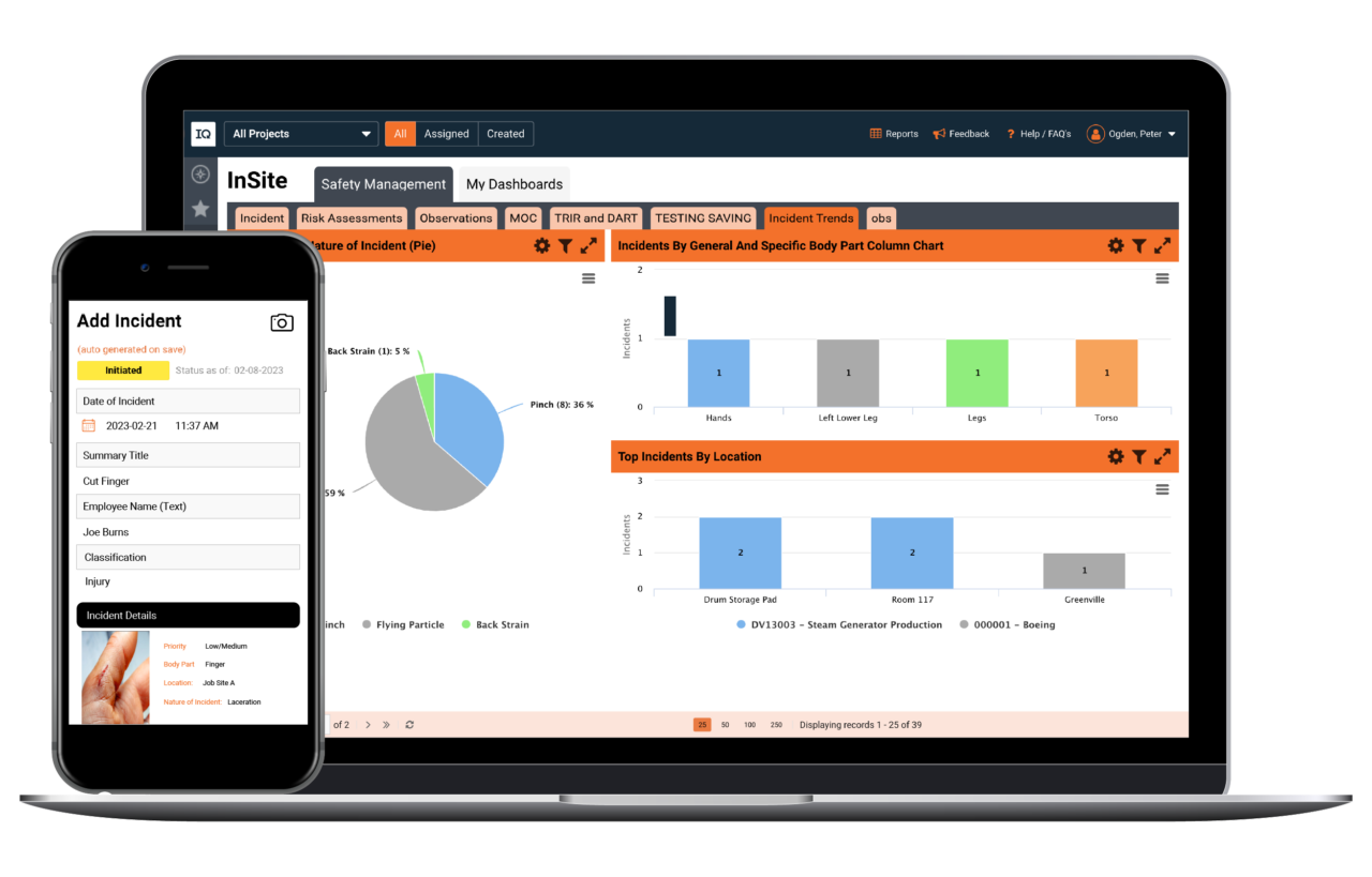 Safety management dashboard on laptop and smartphone